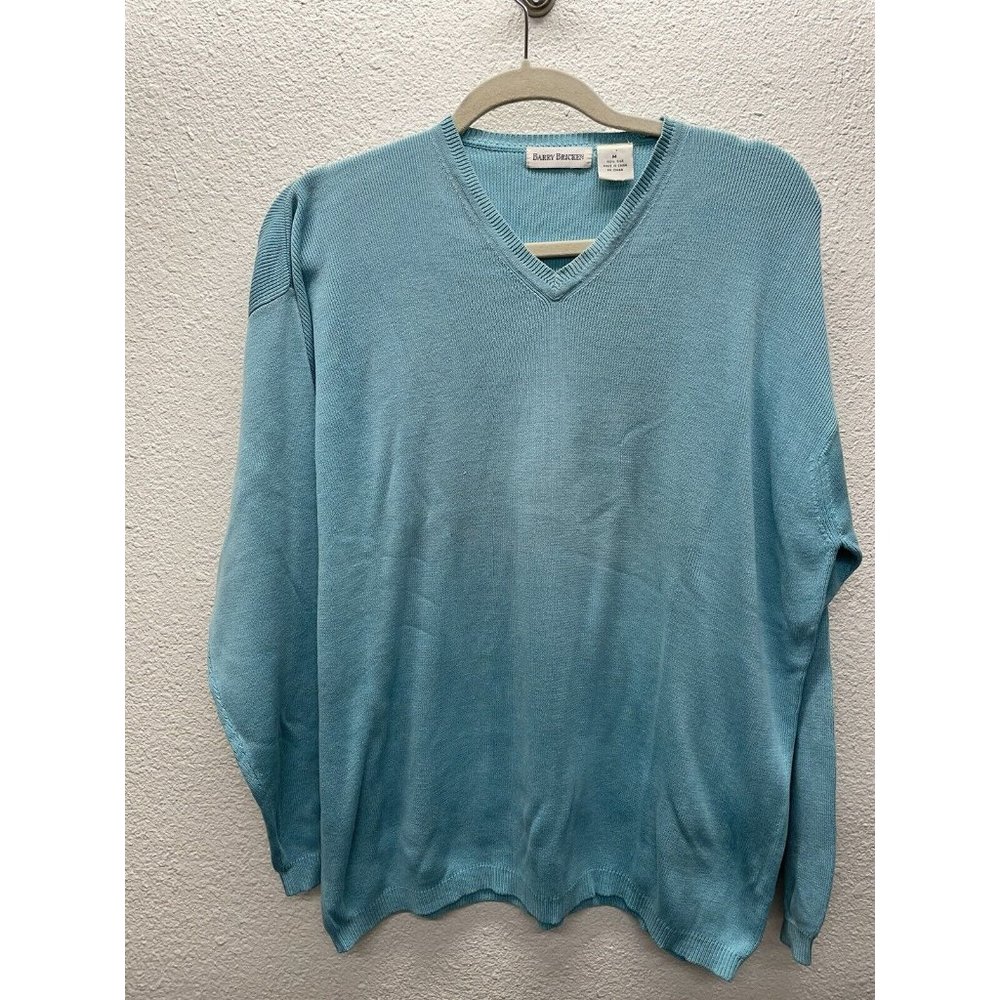VTG (90s?) Barry Bricken Mens Teal 100% silk v-neck size M Sweater